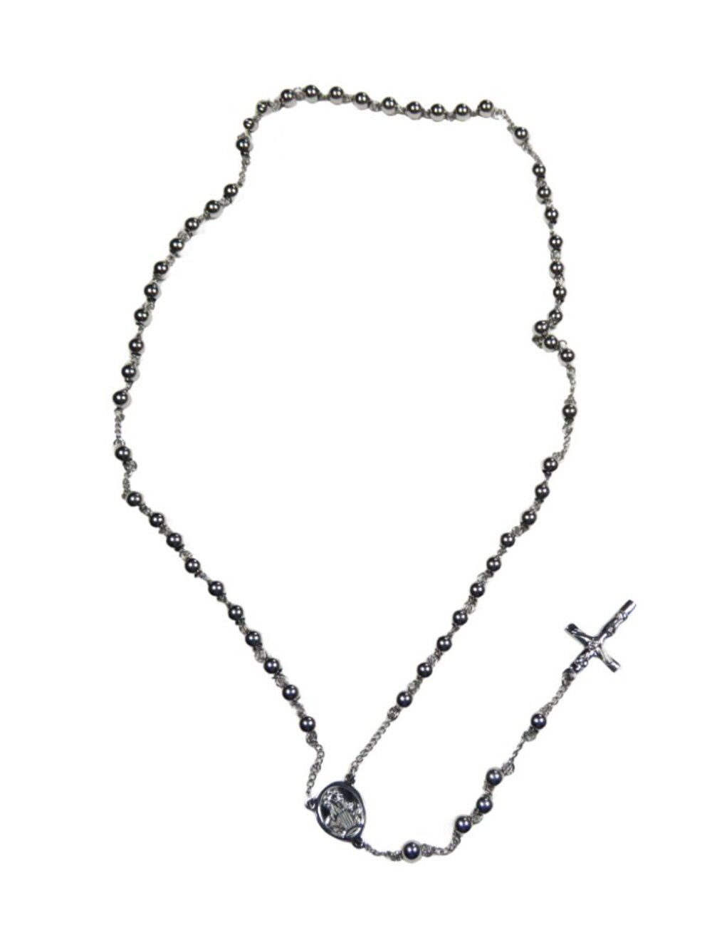 Inox Stainless Steel Polished Silvertone Rosary Necklace
